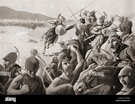 The Battle of Cynoscephalae, Thessaly, Greece, 197 BC between the Roman army and the Antigonid ...