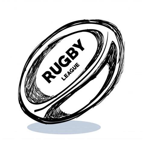 rugby ball with the word rugby on it in black and white ink sketching style