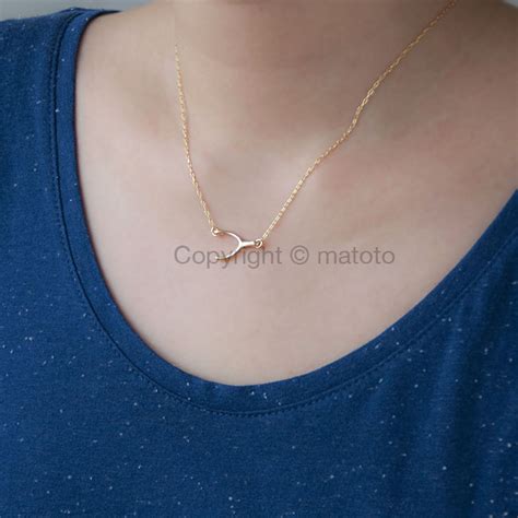 Gold Wishbone Necklace, Sideways Wishbone Necklace, Wish Necklace ...