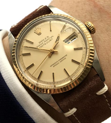 Rolex Datejust 1601 Vintage Steel Gold Vintage Ecru Strap | Vintage ...