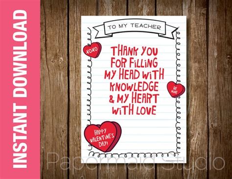 PRINTABLE Teacher Valentine Card Valentine's Day Card | Etsy