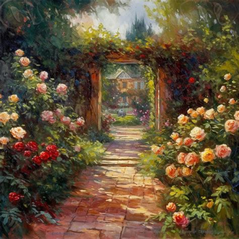 Oil Painting of a Rose Garden - Etsy