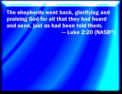 Luke 2:20 And the shepherds returned, glorifying and praising God for ...