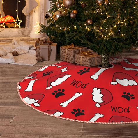 Amazon.com: Christmas Hat Dog Paw Bone Christmas Tree Skirt, 30 Inch ...