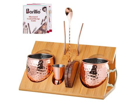 Stylish Copper Moscow Mule Mugs Set With Stand Cocktail Kit Moscow Mule ...