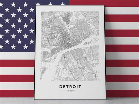 Detroit Map Print, Detroit Poster, Detroit Print, Detroit Wall Art ...