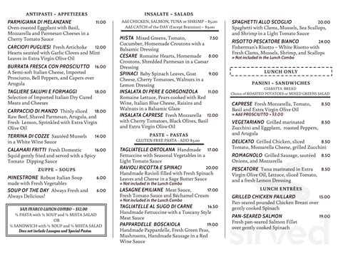 RISTORANTE SAN MARCO menu in Venice, Florida, USA