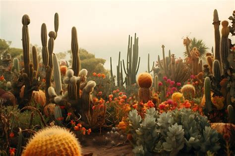 Premium AI Image | Photo of Cactus garden in the desert peaceful landscape