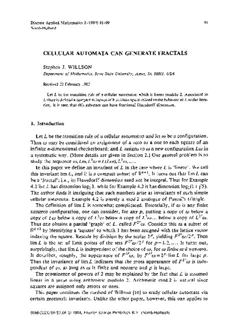 (PDF) Cellular automata can generate fractals | Stephen Willson - Academia.edu