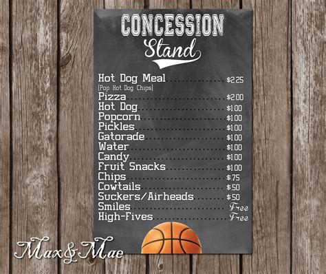 Basketball Birthday Concession Stand Menu Basketball Party | Etsy | Concession stand menu ...