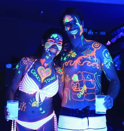 What to wear to a glow party - Black light LED glow party kits UV ultra violet lights neon party