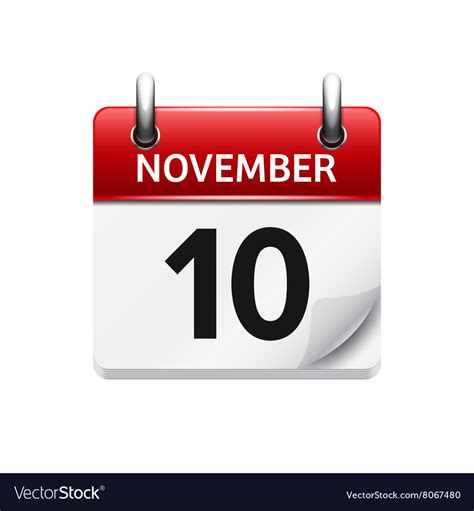 November 10 flat daily calendar icon Royalty Free Vector