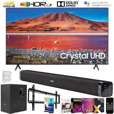 Samsung UN50TU7000 50-inch 4K UHD Smart LED TV (2020) Bundle with Deco Gear 60W Soundbar ...