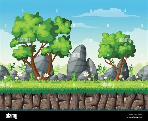 Seamless cartoon nature background. Vector illustration with separate layers Stock Vector Image ...