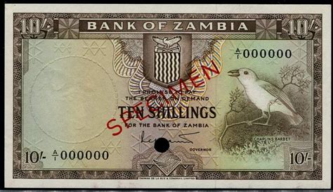 Currency of Zambia 10 Shillings banknote 1964 Chaplins barbet|World ...