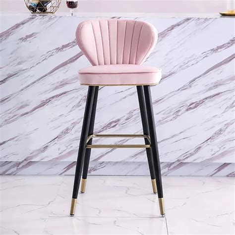 Pink Velvet Upholstered Counter Height Bar Stool with Back Set of 2