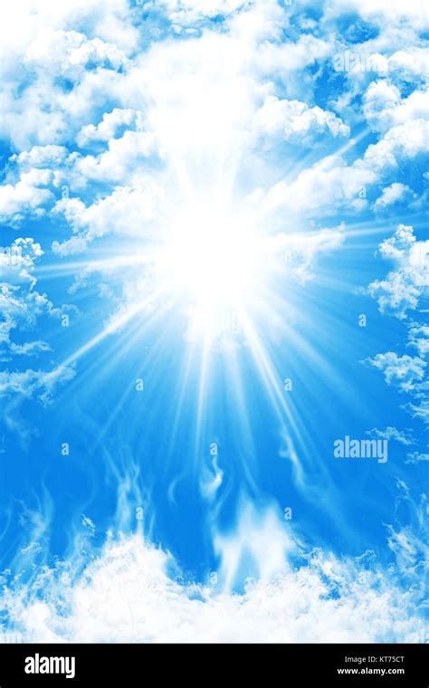 Heaven With Blue Sky, Clouds And Sun Light Background Stock Photo - Alamy