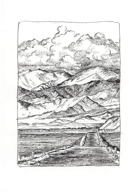 Mountain landscape. Pen and ink Drawing by Katarzyna Gagol | Saatchi Art