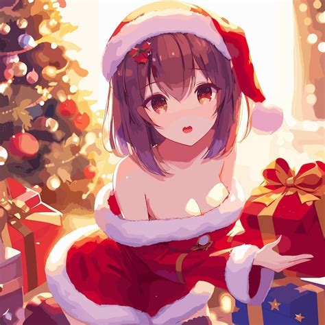 Premium Vector | Anime girl in christmas costume with gifts and presents