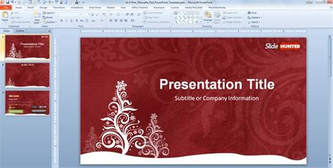 Widescreen Pine Silhouette Red PowerPoint Template (16:9)