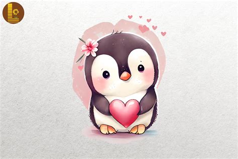 Lovely Cute Baby Penguin Valentine's Day Graphic by Lewlew · Creative ...