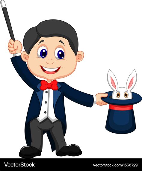 Magician cartoon pulling out a rabbit from his top