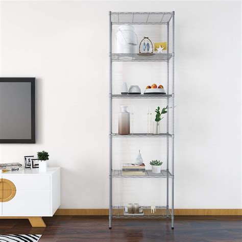 6-Shelf Wire Shelving Racks Kitchen Steel Storage Rack, Sturdy Shelves Unit Organizer with Hook ...