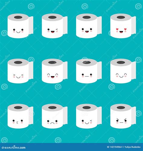 Vector Toilet Paper Emoji Set. Funny Cartoon Emoticons. | CartoonDealer ...