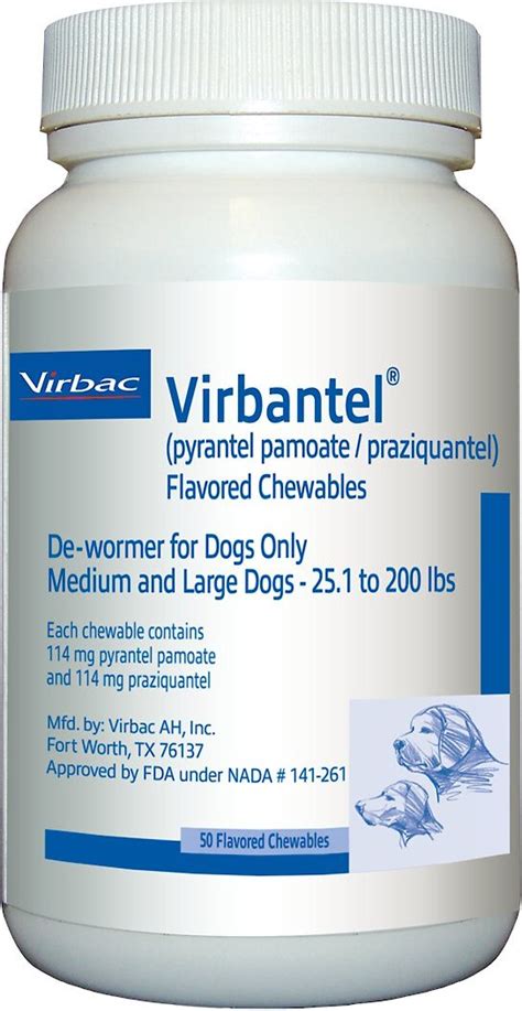 VIRBANTEL Chewable Flavored Tablets for Medium & Large Dogs, 25.1-200 lbs, 1 chewable flavored ...