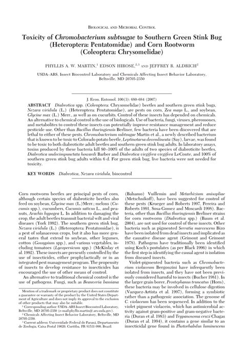 (PDF) Toxicity of Chromobacterium subtsugae to Southern Green Stink Bug (Heteroptera ...