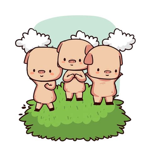 Free Vector | The three little pigs illustration