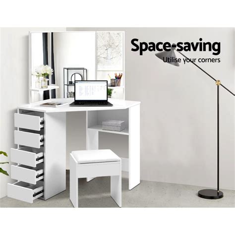 Corner Dressing Table Set - White Complete Storage Solutions