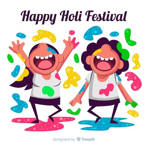 Free Vector | Cartoon kids holi festival background