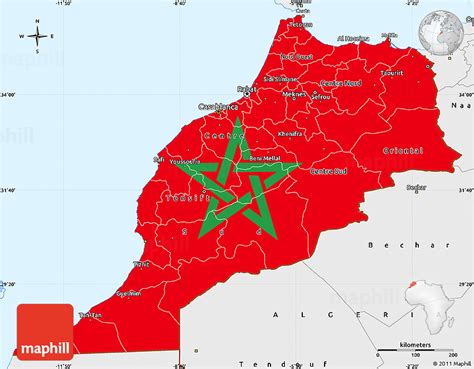 Flag Simple Map of Morocco, single color outside, borders and labels, flag centered