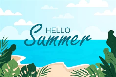 Premium Vector | Summer background vector design with beautiful tropical leaves and beach