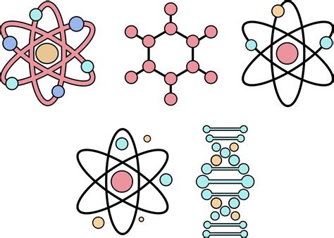 molécula y átomo icono colocar, dibujos animados estilo. Ciencias ...