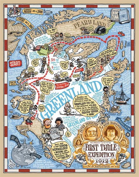 Annotated #map for the first Thule expedition on #Greenland, 1912 by the Danish explorers ...
