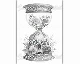 12 Skull Hourglass Coloring Pages Grayscale Flower  sketch template