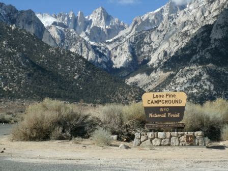 Entrance to Lone Pine Campground. Mt. Whitney is in the background. Lone Pine California, John ...