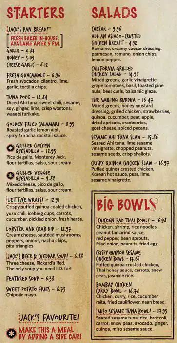 Menu at Jack Astor's Bar & Grill Lansdowne, Ottawa, 425 Marché Way #101