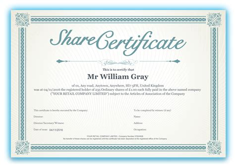 Stock Share Certificate Template - Printable Word Searches