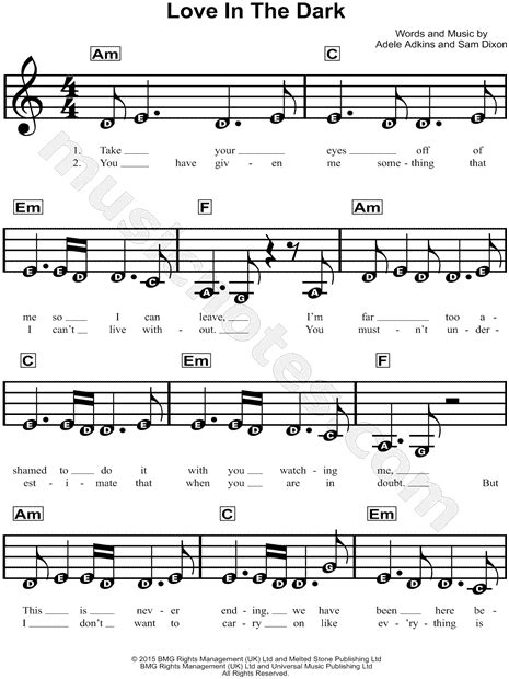 Adele "Love in the Dark" Sheet Music for Beginners in A Minor - Download & Print - SKU: MN0160288