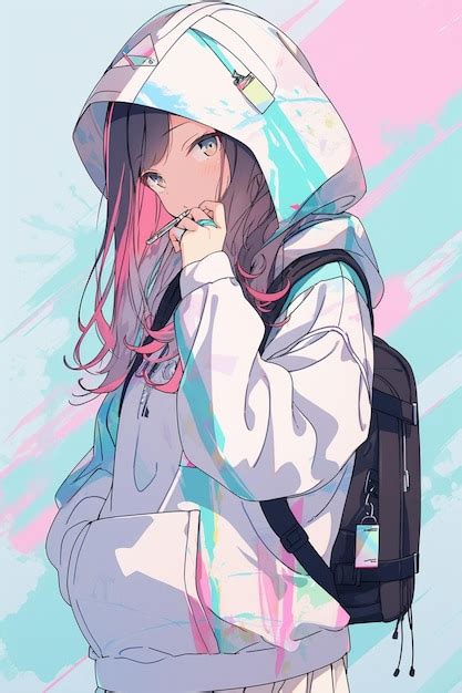 Premium AI Image | Anime girl with a hoodie and a backpack