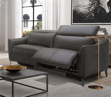 Divani Casa Prairie Modern Dark Grey Leather Dual Electric Sofa Recliner with Electric Headrest ...