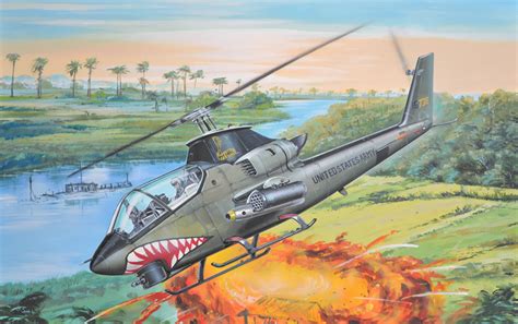 Image Helicopters Bell AH-1G Huey Cobra vietnam war Painting Art