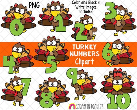 Turkey ClipArt - Cute Number Turkey Clip Art - Numbers - Counting ...