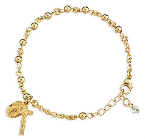 High Polished Round Gold Over Sterling Silver Rosary Bracelet - Buy Religious Catholic Store