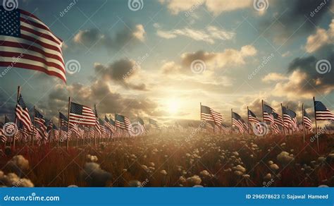 A Field of American Flags, Each Representing a Fallen Soldier, Stock ...