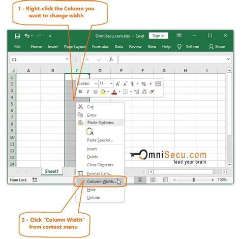 How to change the Column width in Excel worksheet