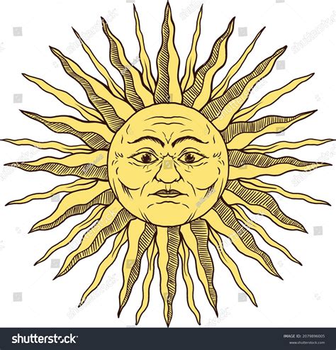 Drawing Sun Face Vintage Linocut Vector Stock Vector (Royalty Free) 2079896005 | Shutterstock